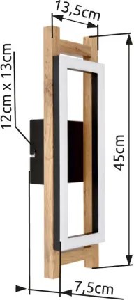 Globo 67266W Fali lámpa fém fekete matt, MDF sötétbarna, műanyag fehér, SzxM: 135x450mm, Mélység: 75mm, tartozék: LED 10W 230V, 1050lm forrás, 400lm kimenet, 3000K