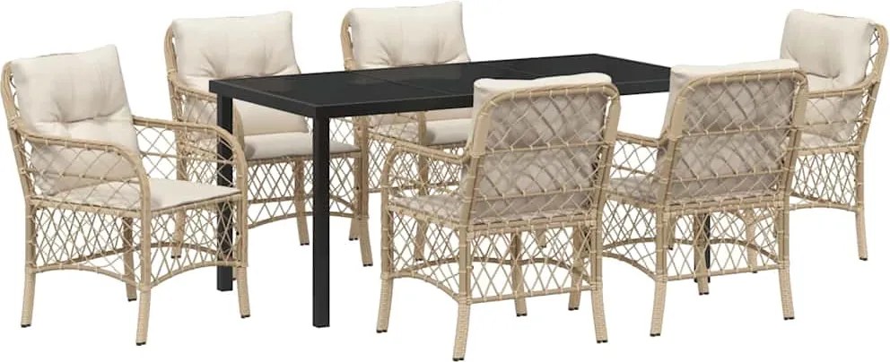vidaXL Kert étkező szett párnával 7 pcs Bézs polirattan