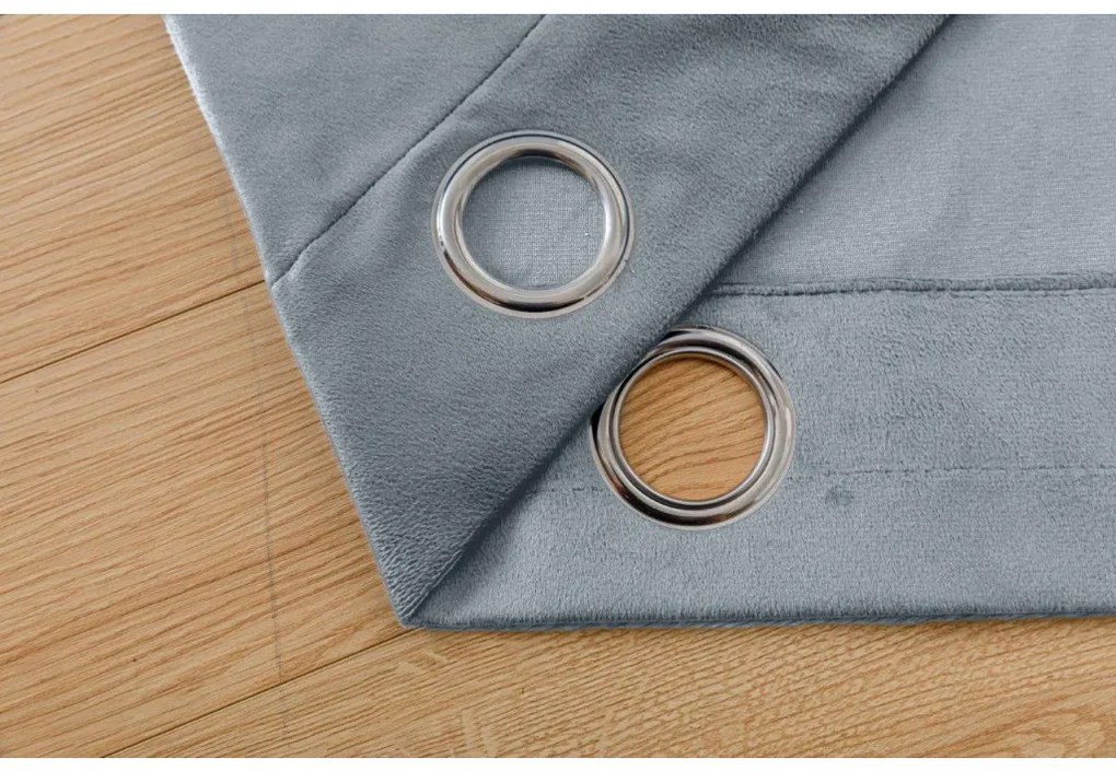 Szürke-kék fényzáró függöny VELVET 140x250 cm Felfüggesztés: Hullámos sínszalag