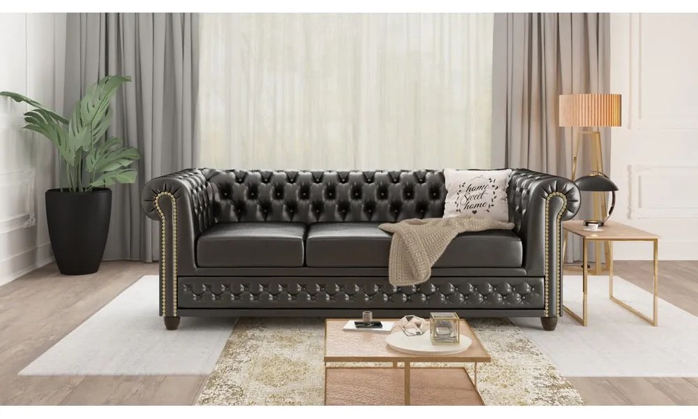 Fekete bőrutánzat kanapé 203 cm York – Ropez