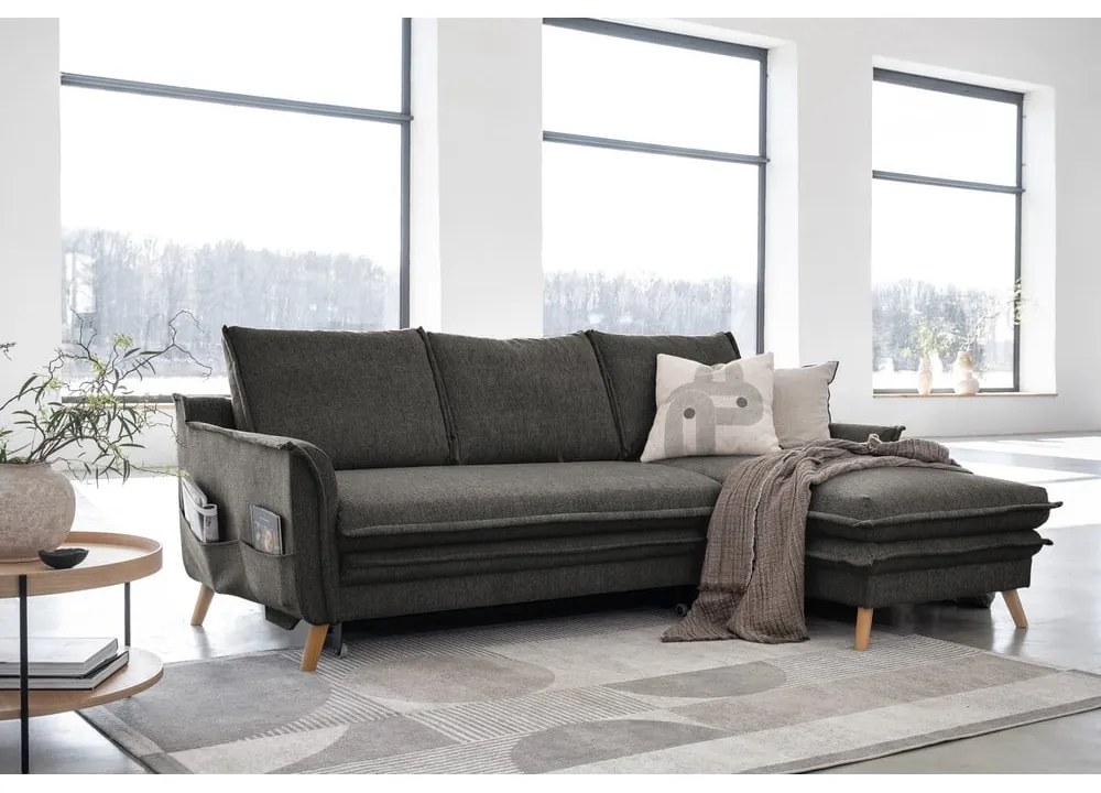 Sötétszürke kinyitható sarokkanapé (jobb oldali) Charming Charlie – Miuform