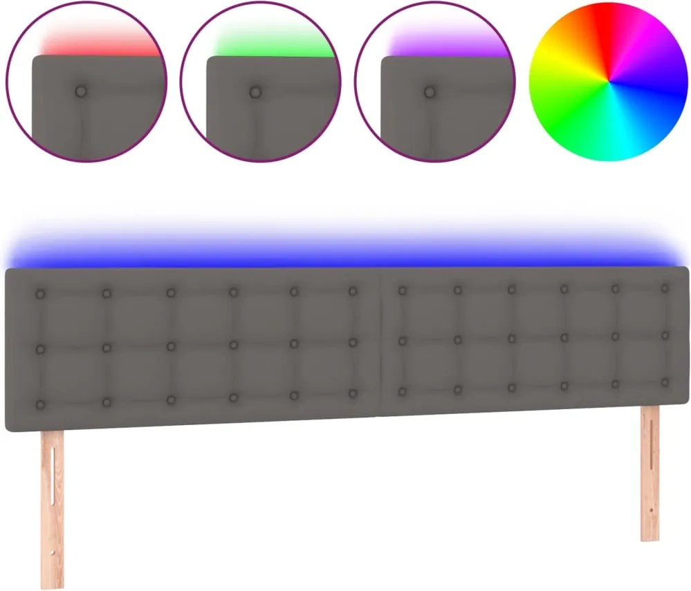 vidaXL szürke műbőr LED-es fejtámla 180 x 5 x 78/88 cm