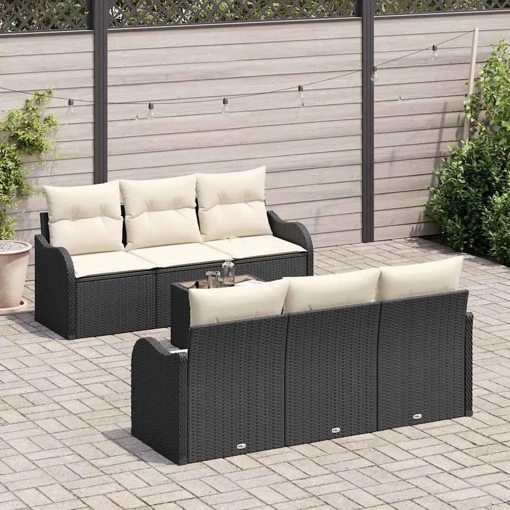 Kerti Kanapé Szett 7 pcs Fekete 55 x 55 x 37 cm Poli rattan