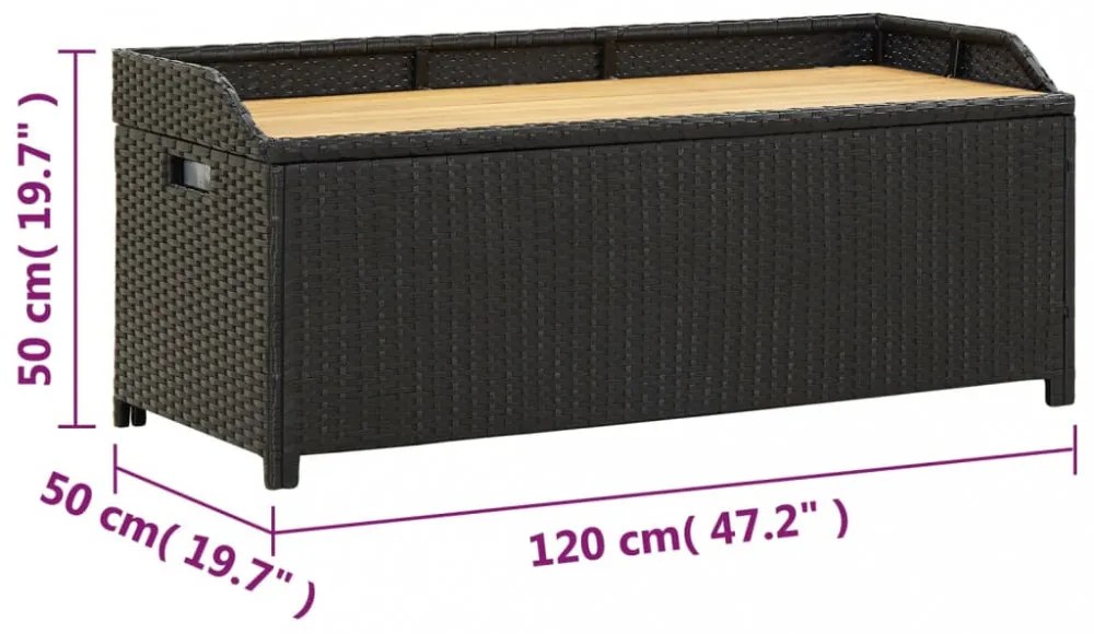 fekete polyrattan kerti tárolópad 120 cm