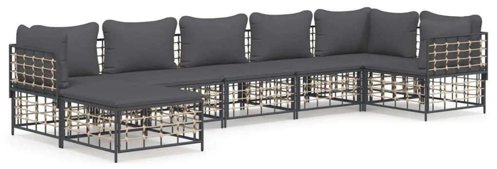 7 részes antracitszürke polyrattan kerti ülőgarnitúra párnákkal