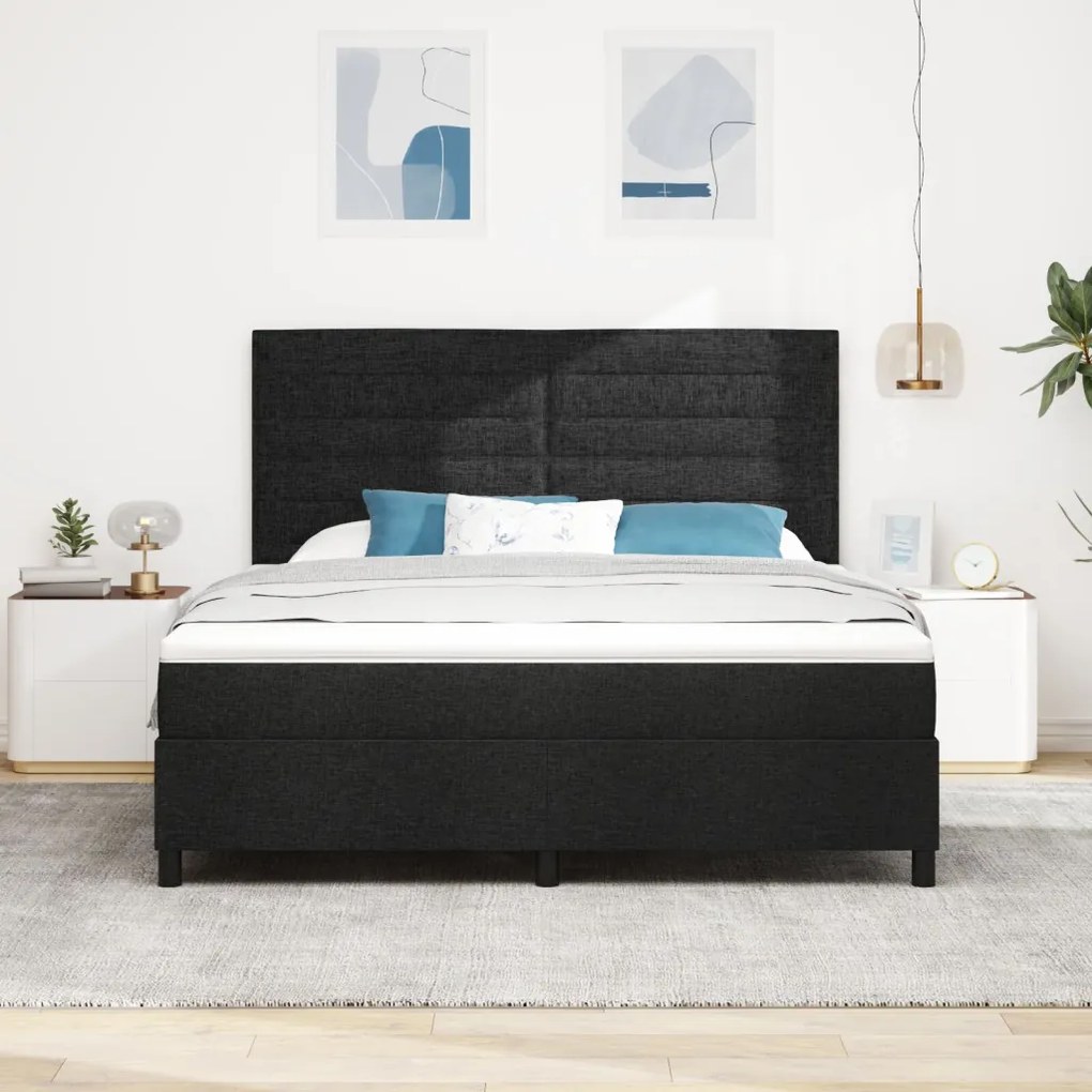 Boxspring Ágy Mattal Fekete Szuper Király Szövet