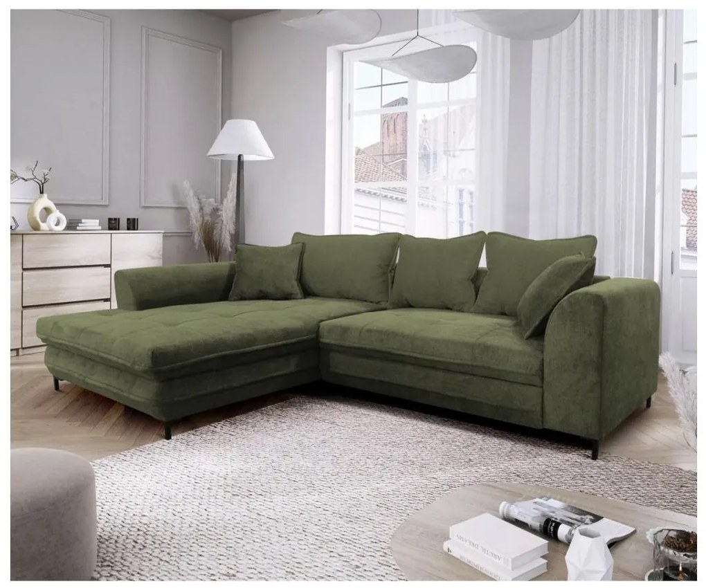 LAGOA balos L alakú ággyá alakítható sarokkanapé tárolóval, zöld