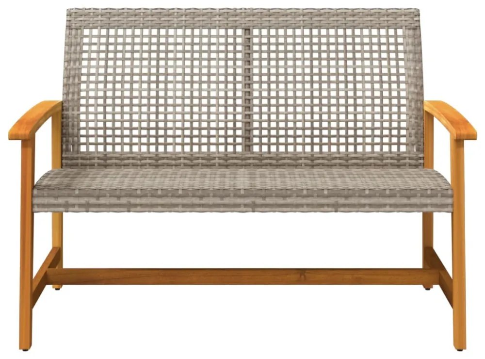 szürke polyrattan és akácfa kerti pad 112 cm