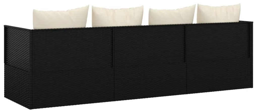 Fekete polyrattan kültéri társalgókanapé párnákkal