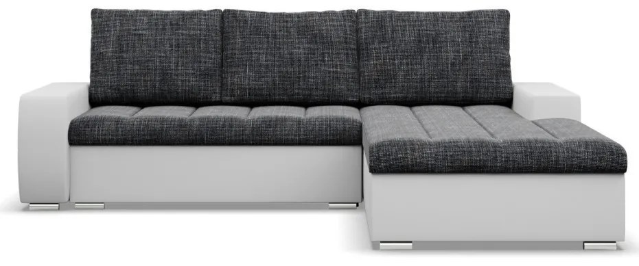 Toronto sarokkanapé, 2 ágyneműtartóval, fonott + műbőr, jobboldali, sötétszürke - fehér