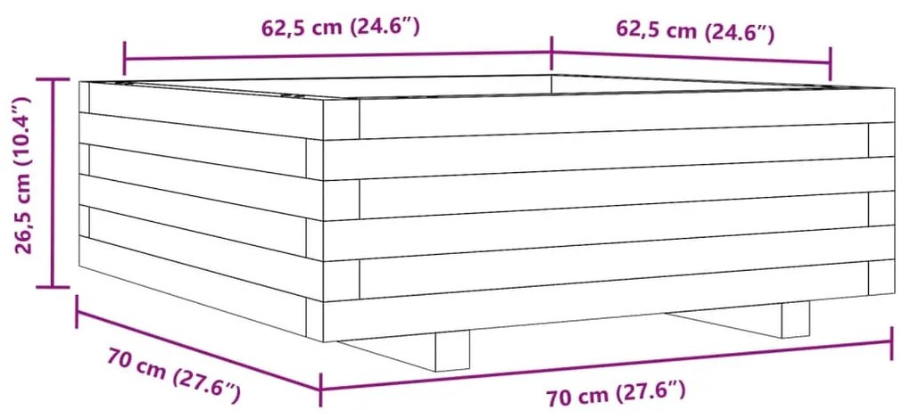 viaszbarna tömör fenyőfa kerti virágláda 70x70x26,5 cm