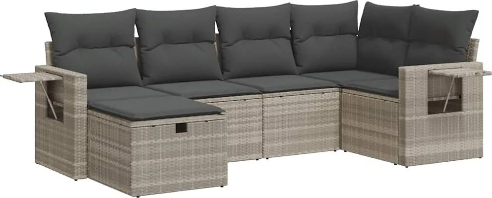 vidaXL 6 részes világosszürke polyrattan kerti ülőgarnitúra párnákkal