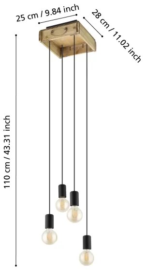 Eglo 43591 - Csillár zsinóron WOOTTON 4xE27/40W/230V