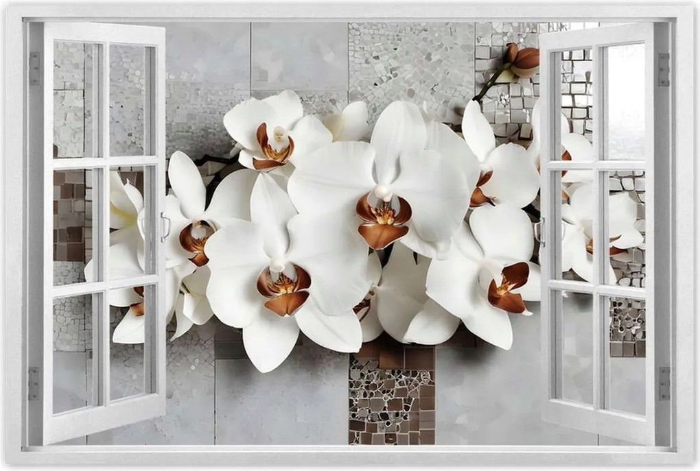 Poszterek 120x80 Fehér orchideák és mozaik
