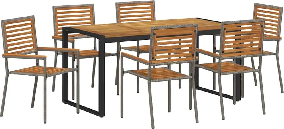 vidaXL Kert étkező szett 7 pcs Szürke és Barna polirattan