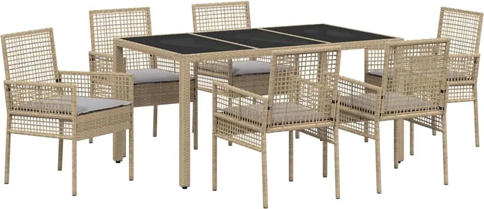 vidaXL Kert étkező szett 7 pcs Bézs polirattan