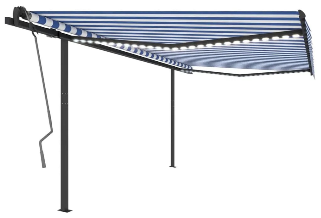 Kék/fehér automata szélérzékelős és LED-es napellenző 4 x 3,5 m