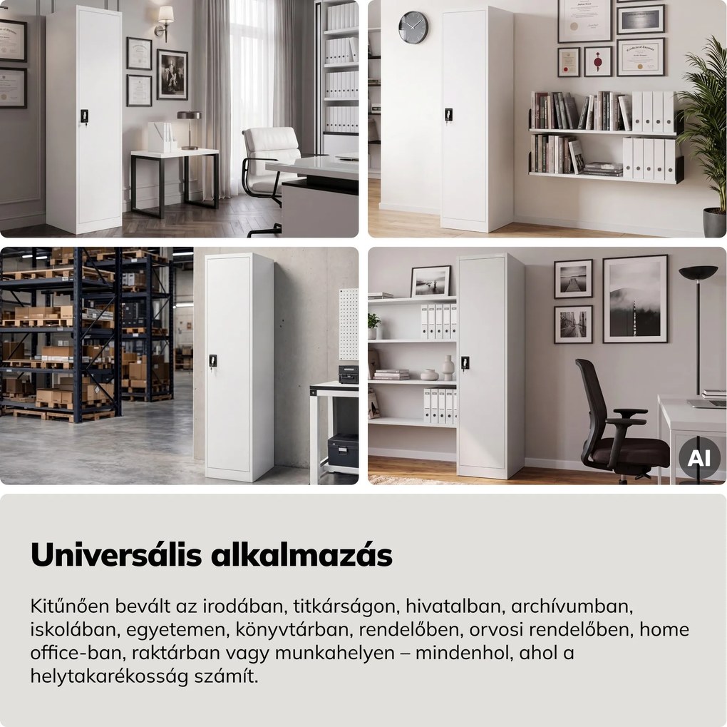 Kartotékos iratszekrény kulcsos fehér, 450x1850x600 mm: ALEX D600
