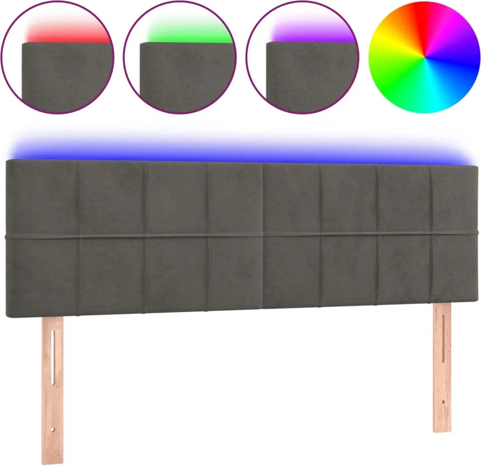 vidaXL sötétszürke bársony LED-es fejtámla 144x5x78/88 cm