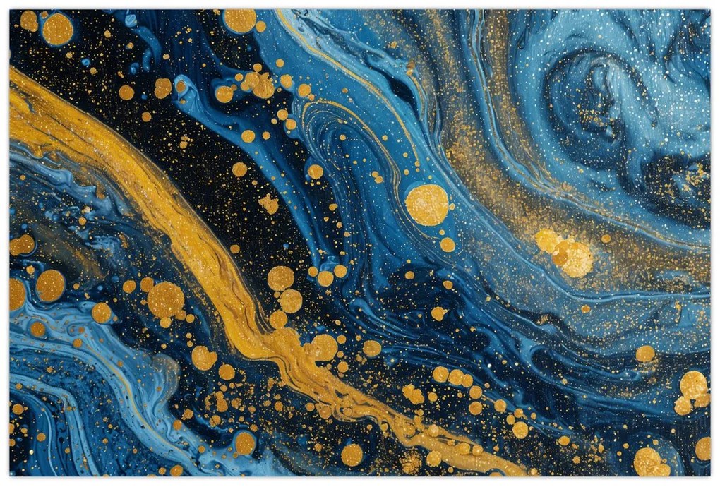 Kép - Kék absztrakció arannyal (90x60 cm)