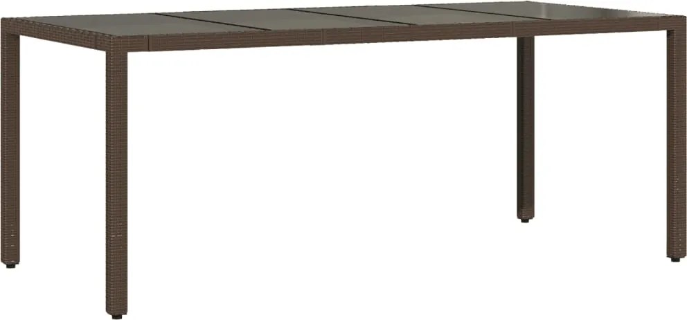 vidaXL barna polyrattan üveglapos kerti asztal 190 x 90 x 75 cm