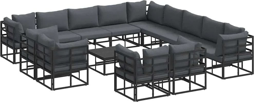 vidaXL Kerti Kanapé Szett párnával 14 pcs Fekete Alumínium