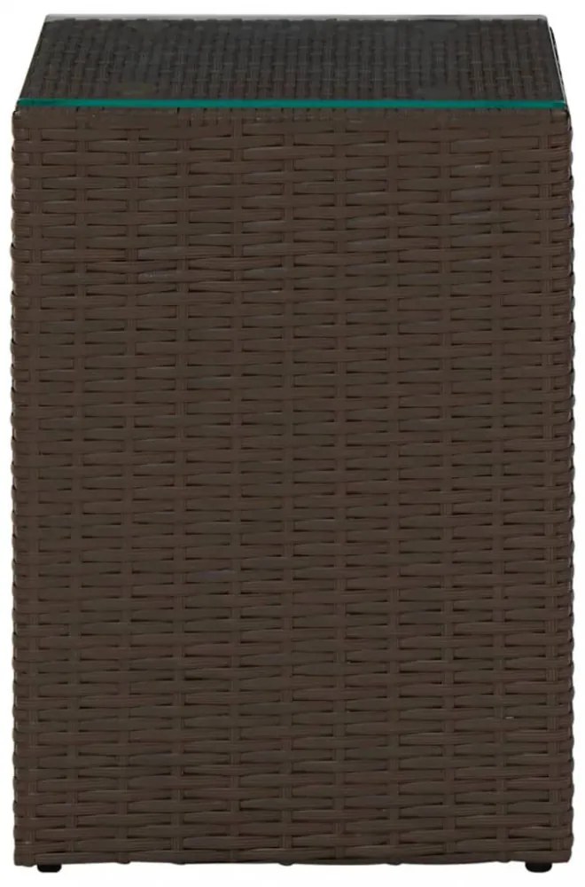 barna polyrattan kisasztal üveg asztallappal 35 x 35 x 52 cm