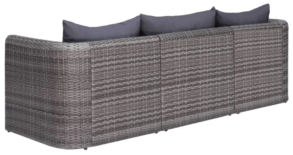 3-részes szürke polyrattan kerti ülőgarnitúra párnákkal
