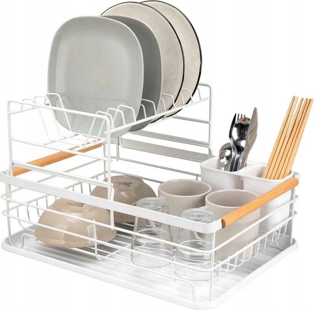 Kétszintes Szárítógép Csepegtető Edény Tányérok Evőeszközök E 8078 Fehér