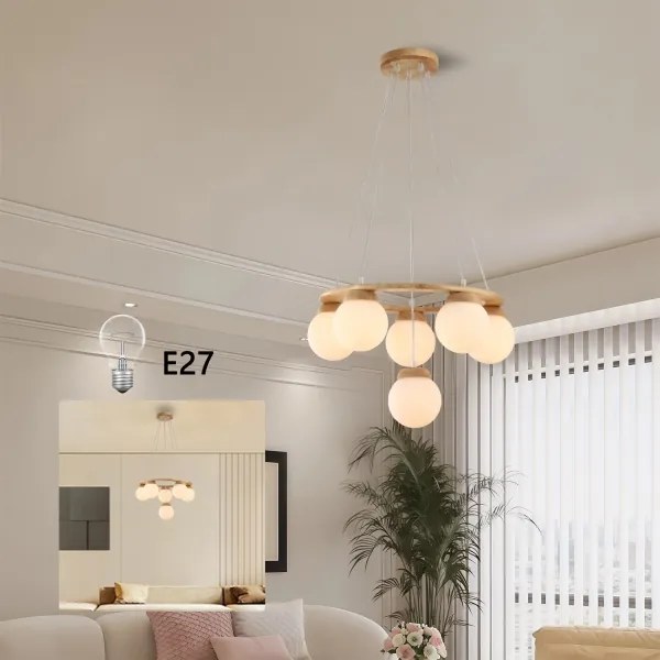 Brilagi - VISBY WOOD kábellel függesztett csillár, 6xE27/60W/230V, Ø 58 cm, fa