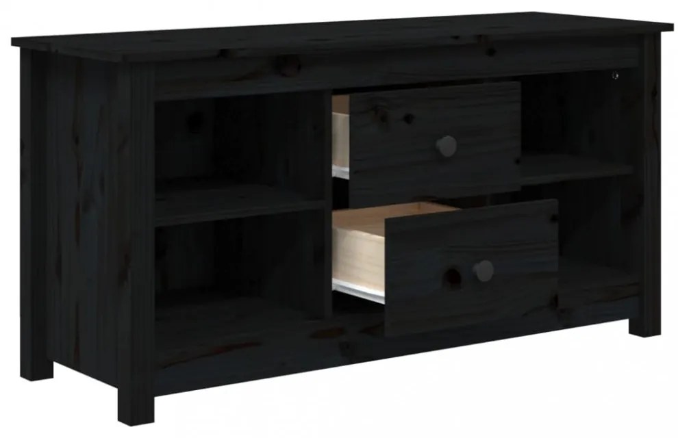 fekete tömör fenyőfa TV-szekrény 103 x 36,5 x 52 cm