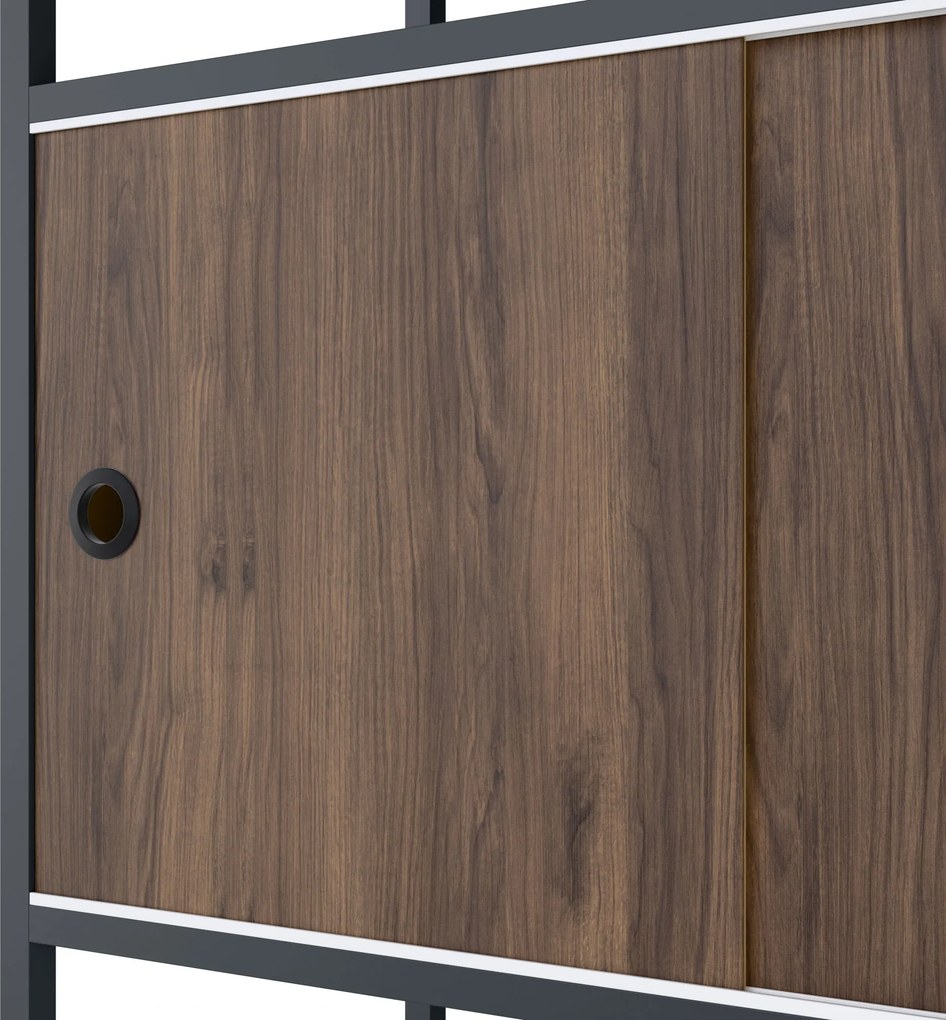 Iratrendező polc zárható szekrénnyel, irodai, nyitott polcok, fém antracit/dió, 800x2200x400 mm: ARIEL Eco Design