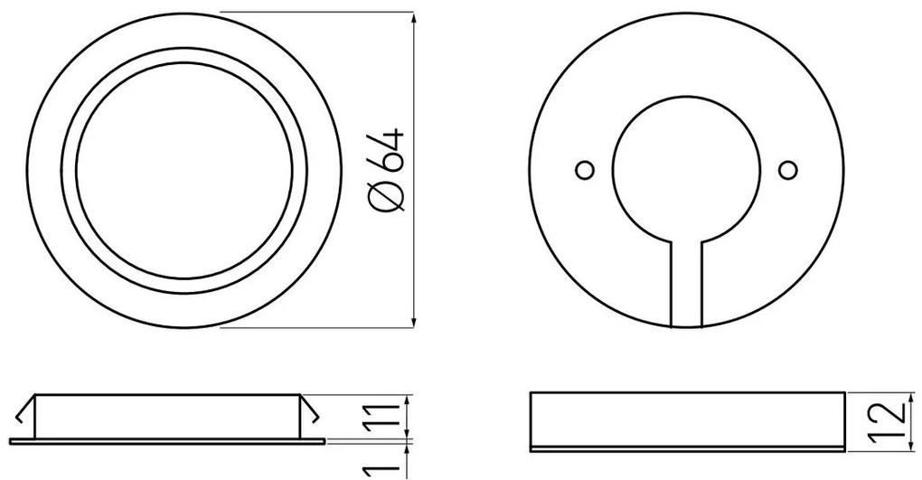 LED Lámpatest, VASCO, semleges fehér, 64mm, felületre szerelhető / süllyesztett, 12V, 130lm, 1,7W, kábellel, csatlakozóval