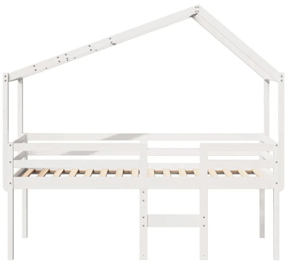 fehér tömör fenyőfa magasított ágy tetővel 80 x 200 cm