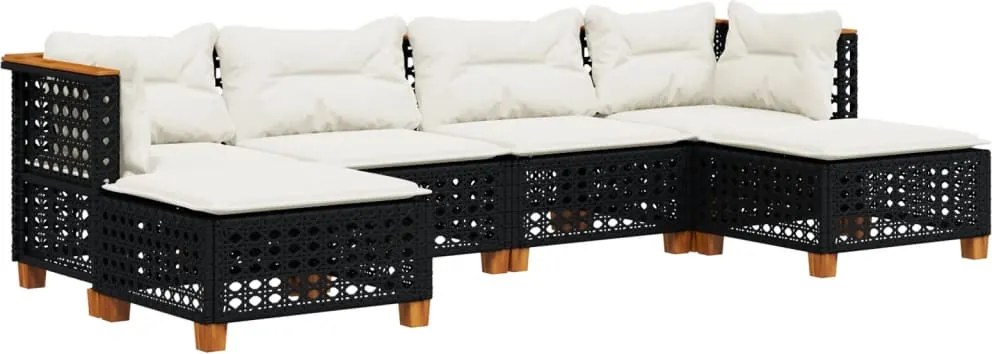 vidaXL 6 részes fekete polyrattan kerti ülőgarnitúra párnákkal