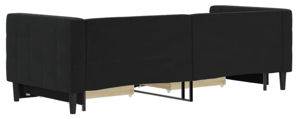 fekete kihúzható bársony heverő fiókkal 80 x 200 cm
