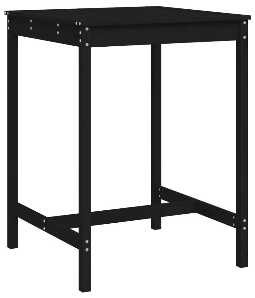 fekete tömör fenyőfa kerti asztal 82,5x82,5x110 cm