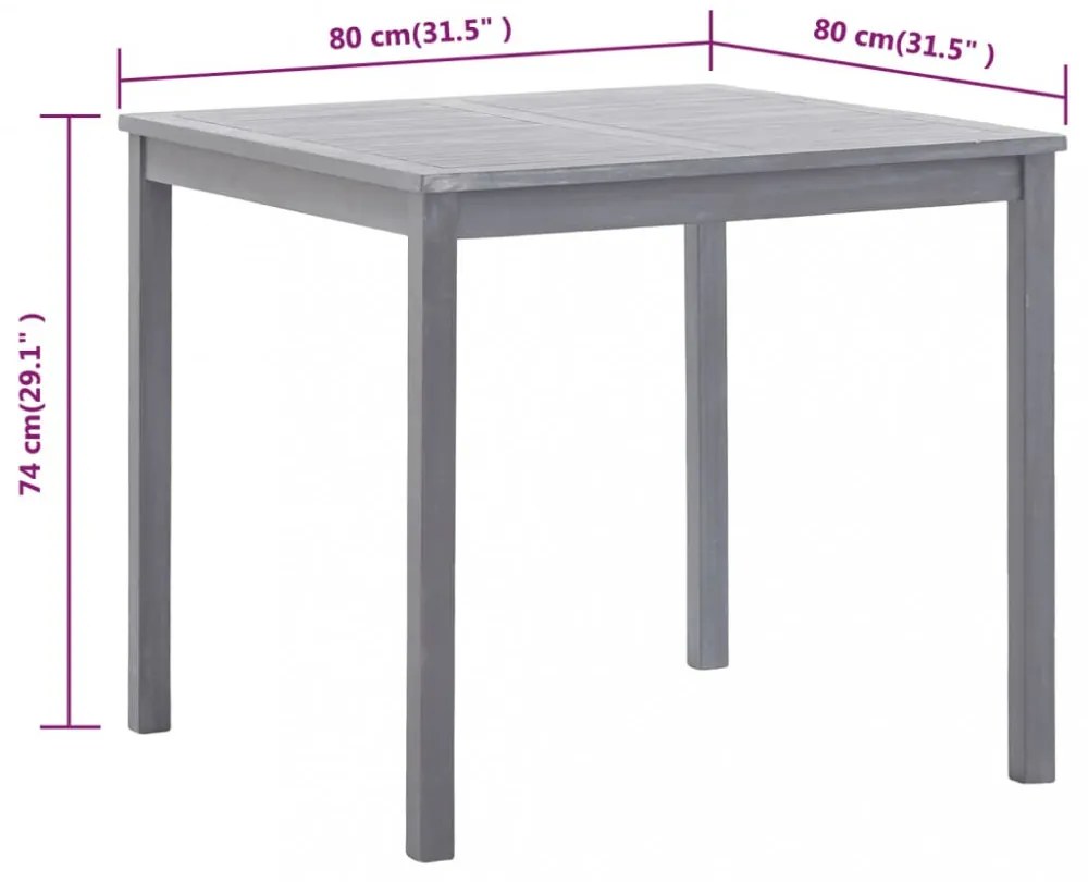 szürke tömör akácfa kerti asztal 80 x 80 x 74 cm