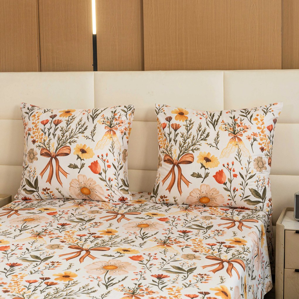 Mikroszálas ágyneműhuzat FLORAL RIBBON krémszínű Ágyneműhuzat mérete: 2 db 70 x 90 cm | 200 x 220 cm