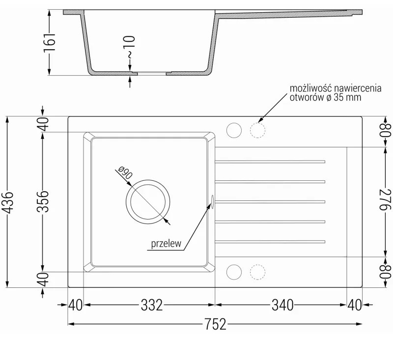 Mexen Pablo, 1 kamrás gránit mosogató 752x436x161 mm és Elia mosogató csaptelep, fekete foltos, 6510-76-670101-76