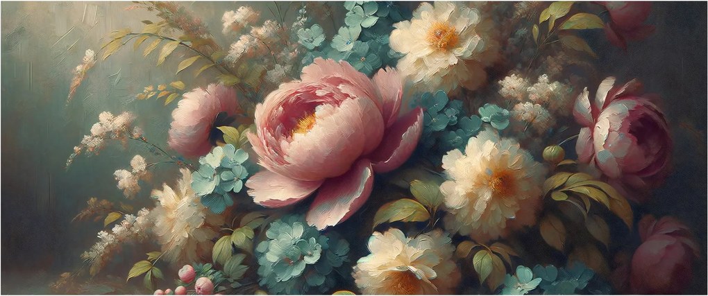 Kép - Természet csendélet virágokkal - festmény (120x50 cm)