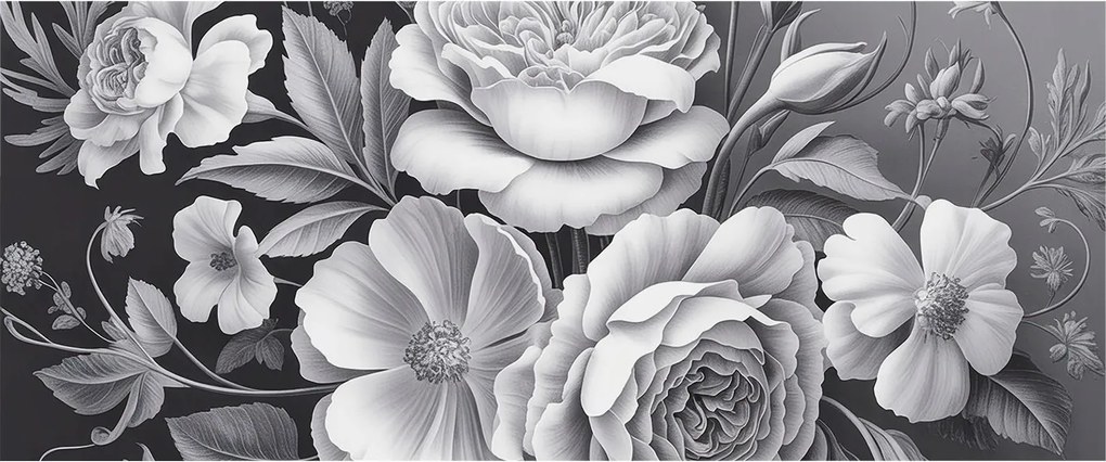 Divatos Flizelin Tapéta Ragasztóval Falra 3D Szürke virágok 250x104 Ragasztó