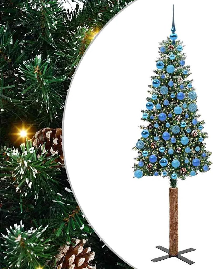 vidaXL Karcsú karácsonyfa 300 LED-del Zöld 180 cm PVC és tömör fenyőfa