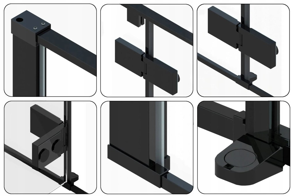 Rea Fargo, zuhanykabin csuklós ajtókkal 90 (ajtó) x 90 (fal) x 195 cm, 6mm átlátszó üveg, fekete profil + fekete Savoy zuhanytálca, KPL-K7318