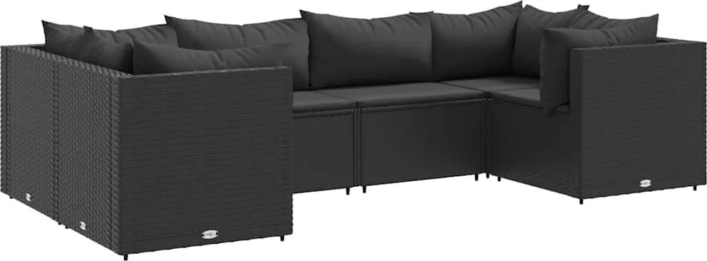 vidaXL 6 részes fekete polyrattan kerti ülőgarnitúra párnákkal