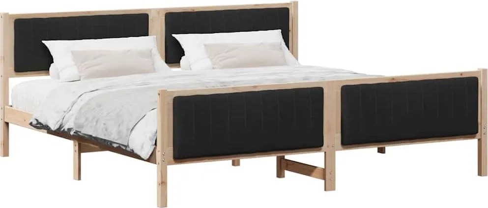 vidaXL Ágykeret fejtámlával Barna és fekete 200 x 200 cm Tömör fenyőfa
