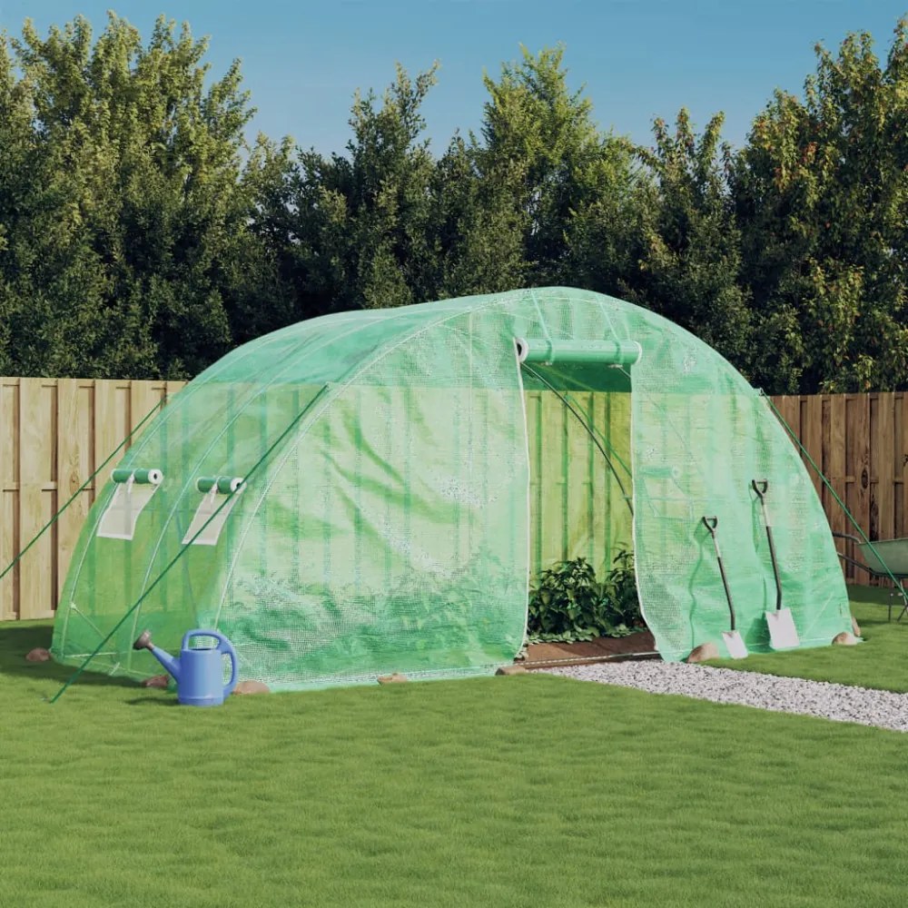 zöld acélvázas melegház 10 m² 5 x 2 x 2,3 m