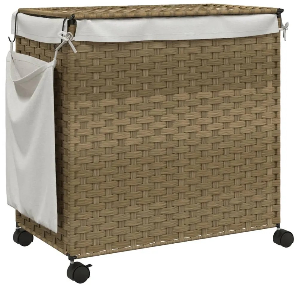 polyrattan szennyeskosár kerekekkel 60x35x60,5 cm