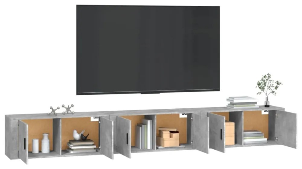 3 db betonszürke fali TV-szekrény 100 x 34,5 x 40 cm
