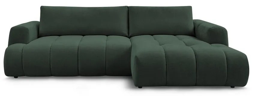 Zöld kinyitható-tárolóhelyes sarokkanapé (jobb oldali-heverő résszel) Fuji – Bobochic Paris